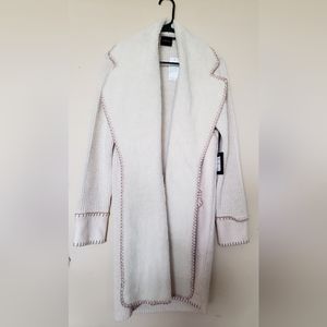 Stain Mart-Cliché-Long Sweater with Faux Fir Collar and Faux Suede Front & Cuffs